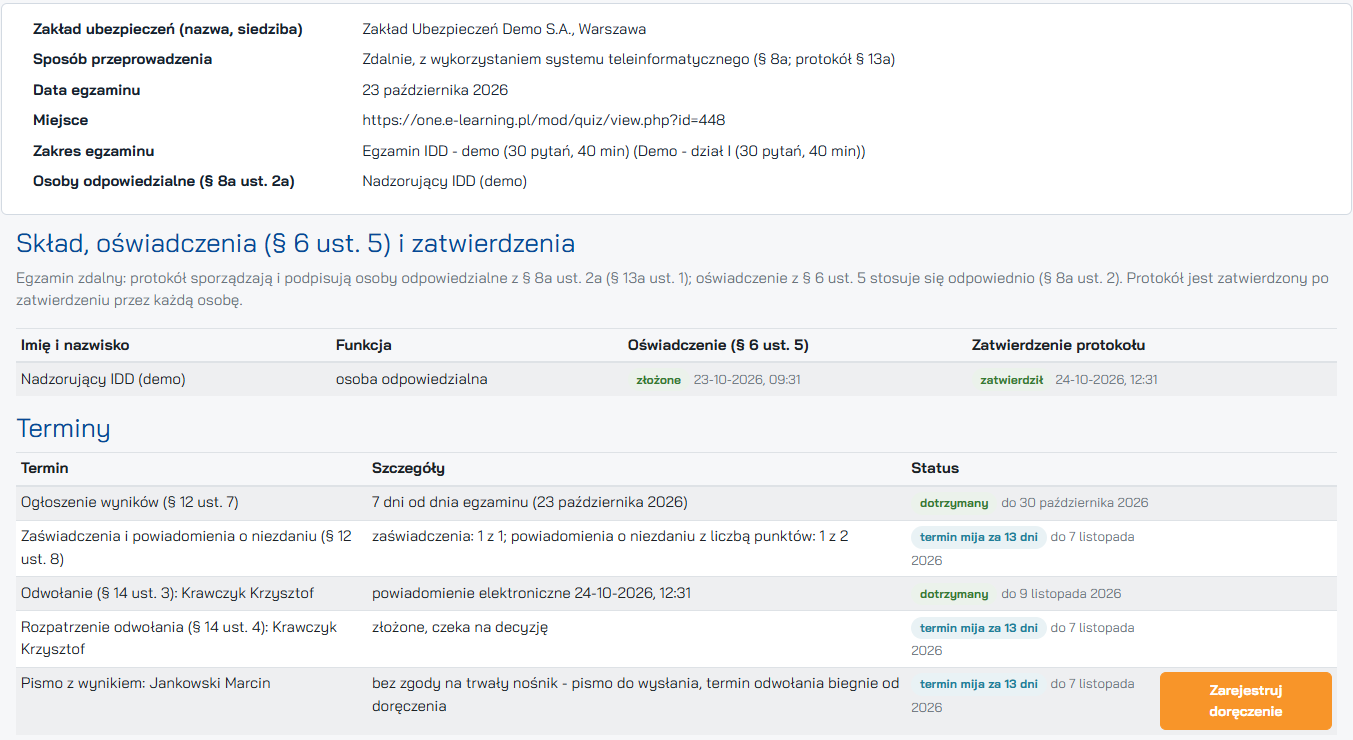 Protokół egzaminu z terminami